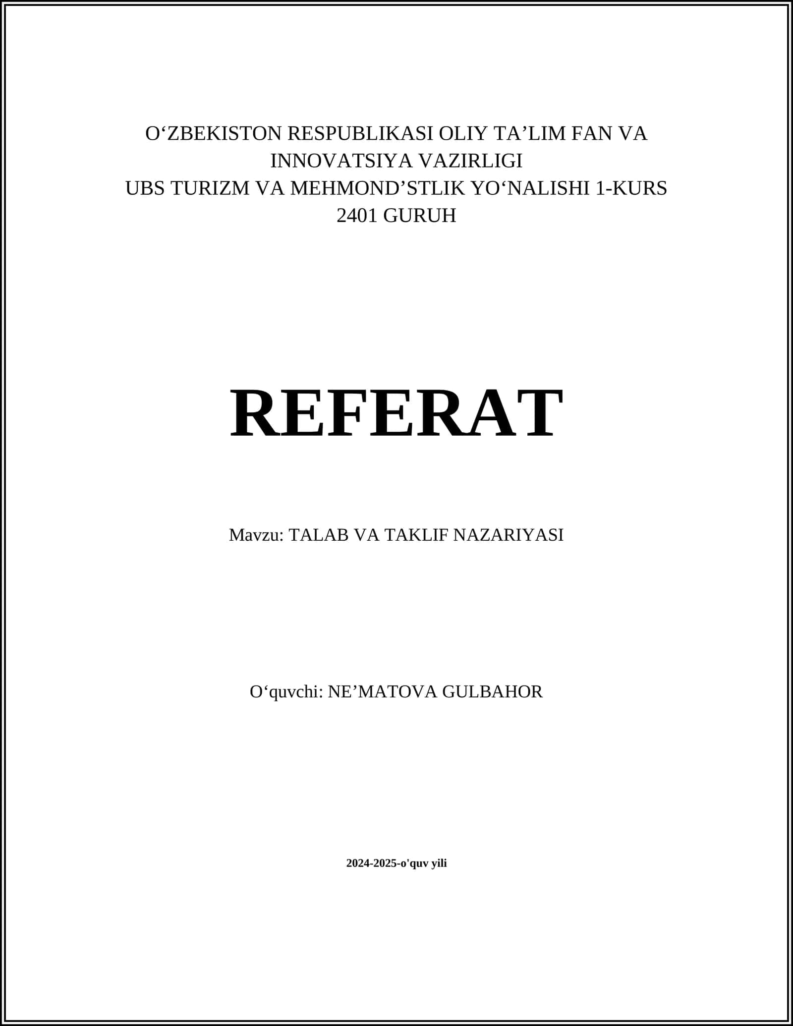 TALAB VA TAKLIF NAZARIYASI