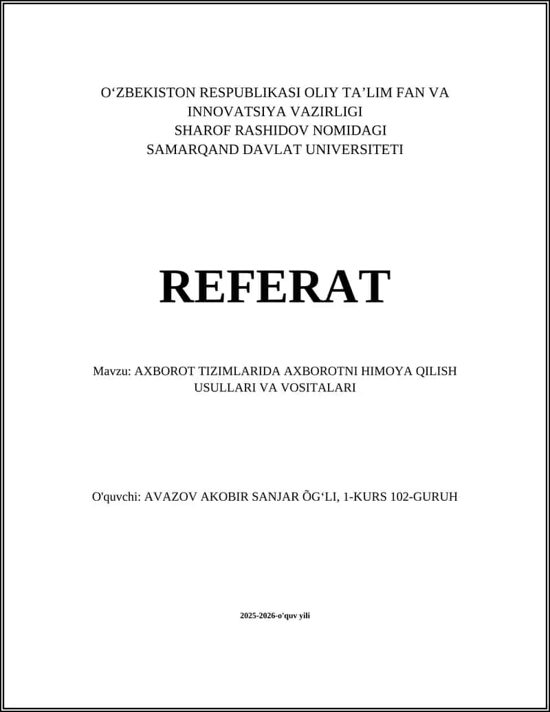 Axborot Tizimlarida Kriptografiya va Shifrlash Algoritmlari