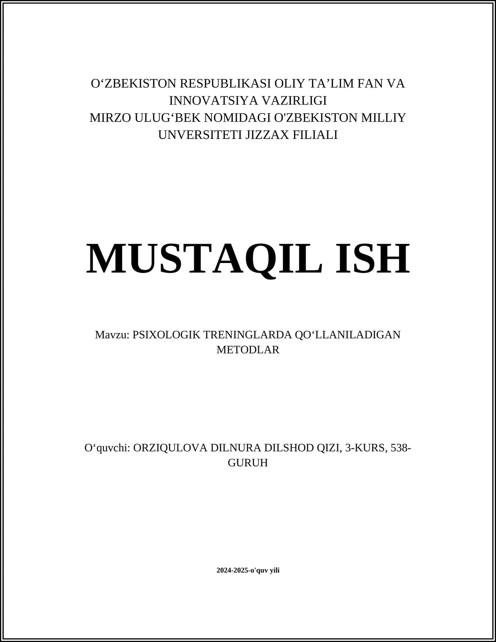 PSIXOLOGIK TRENINGLARDA QOʻLLANILADIGAN METODLAR
