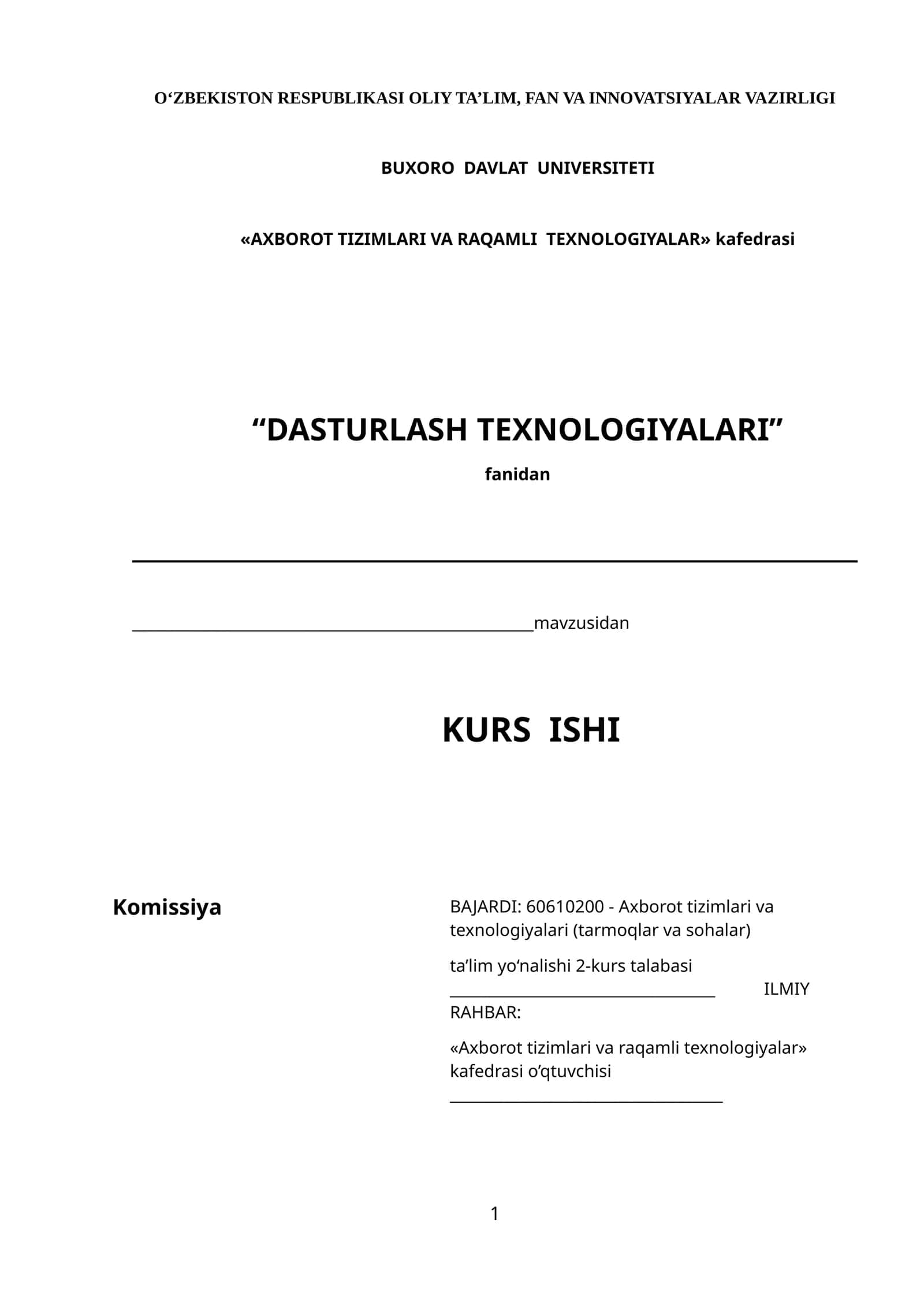 DASTURLASH TEXNOLOGIYALARI