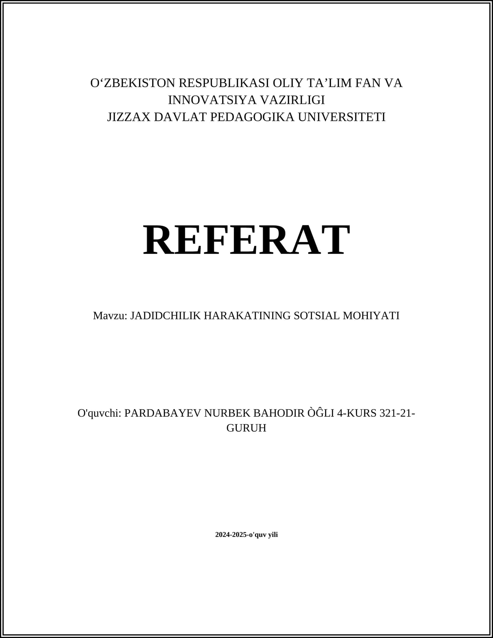 JADIDCHILIK HARAKATINING SOTSIAL MOHIYATI