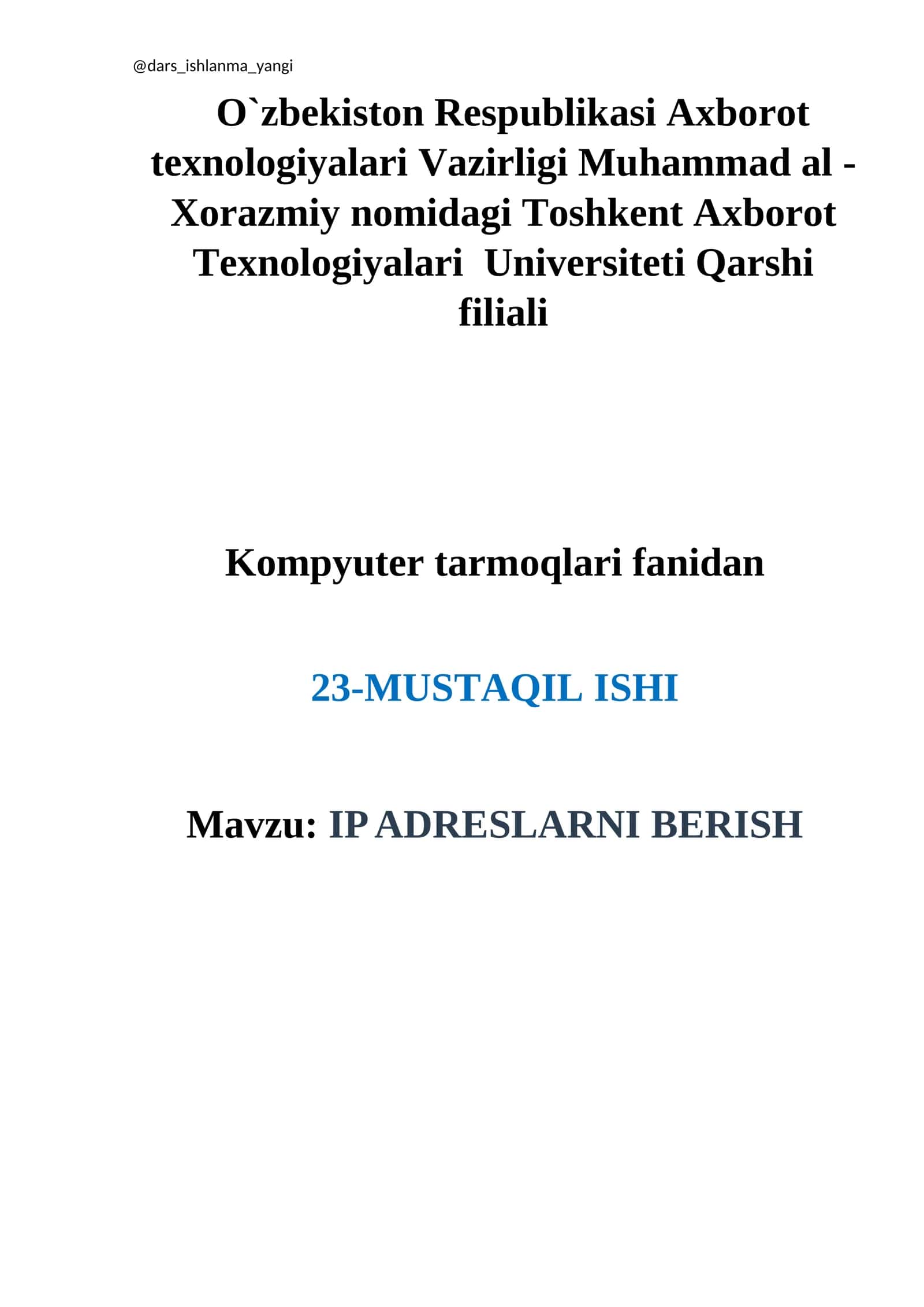 IP ADRESLARNI BERISH