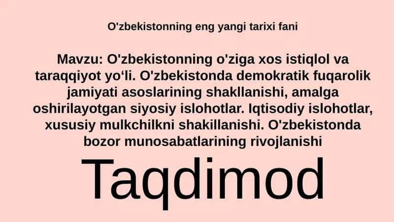 O'zbekistonning eng yangi tarixiy fanlari