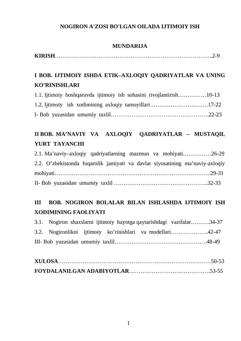 NOGIRON A'ZOSI BO'LGAN OILADA IJTIMOIY ISH