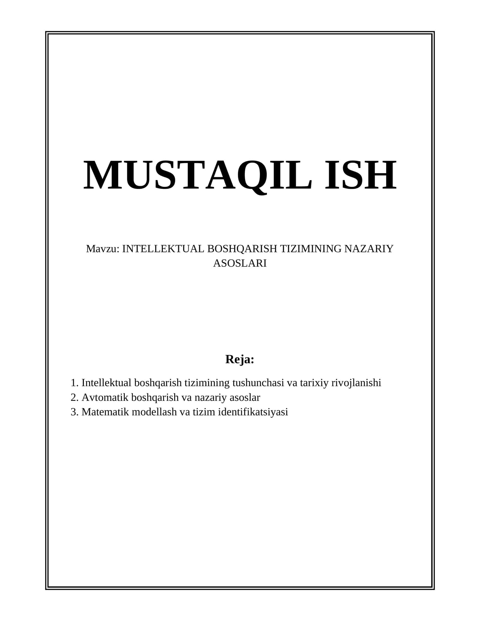 INTELLEKTUAL BOSHQARISH TIZIMINING NAZARIY ASOSLARI