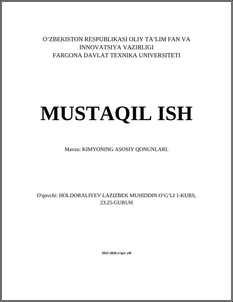 KIMYONING ASOSIY QONUNLARI