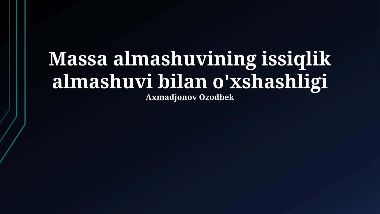 Massa almashuvining issiqlik almashuvi bilan o'xshashligi
