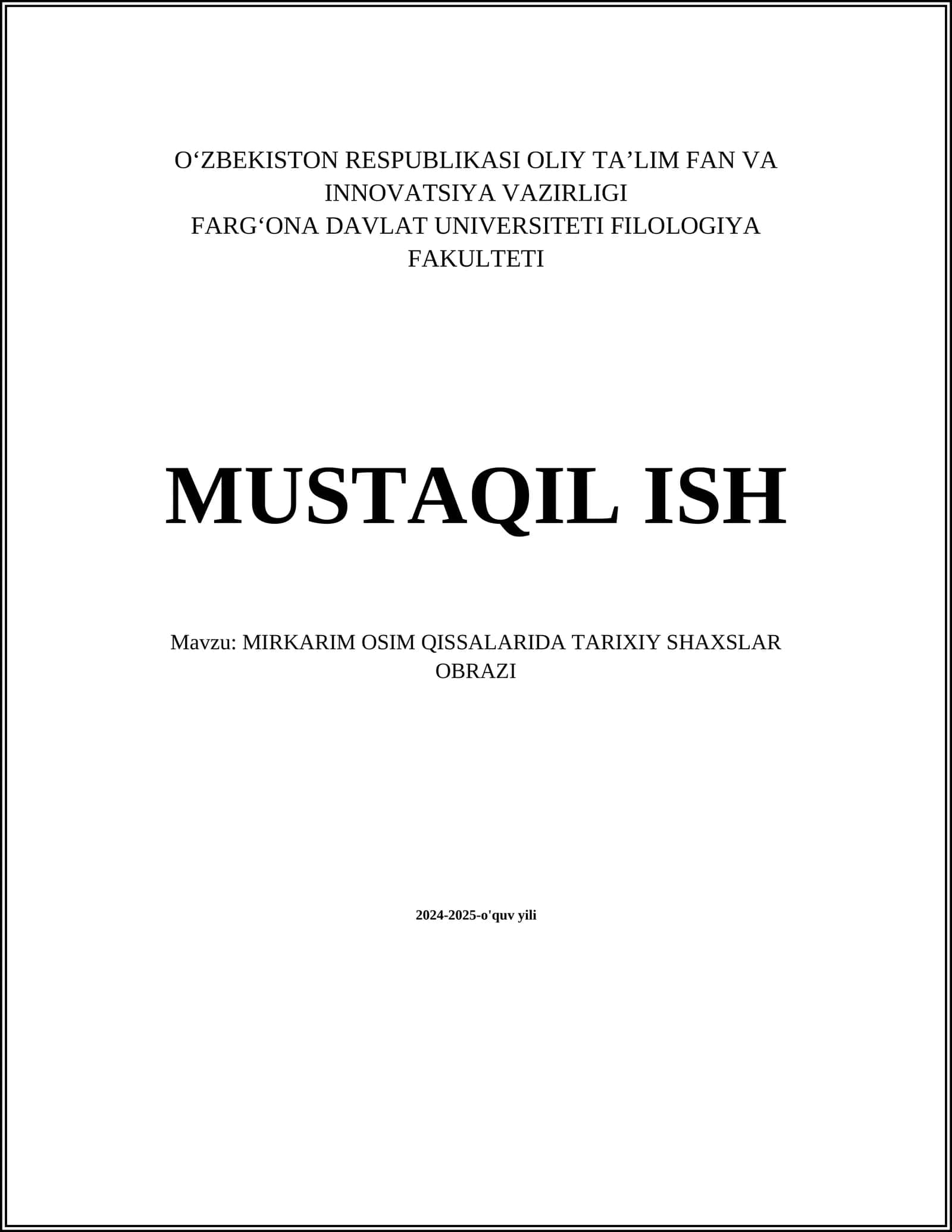MIRKARIM OSIM QISSALARIDA TARIXIY SHAXSLAR OBRAZI