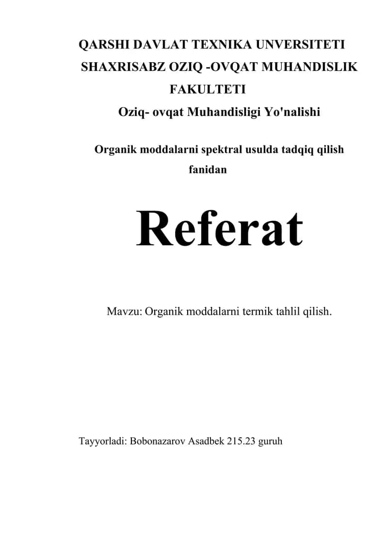 Organik moddalarni termik tahlil qilish