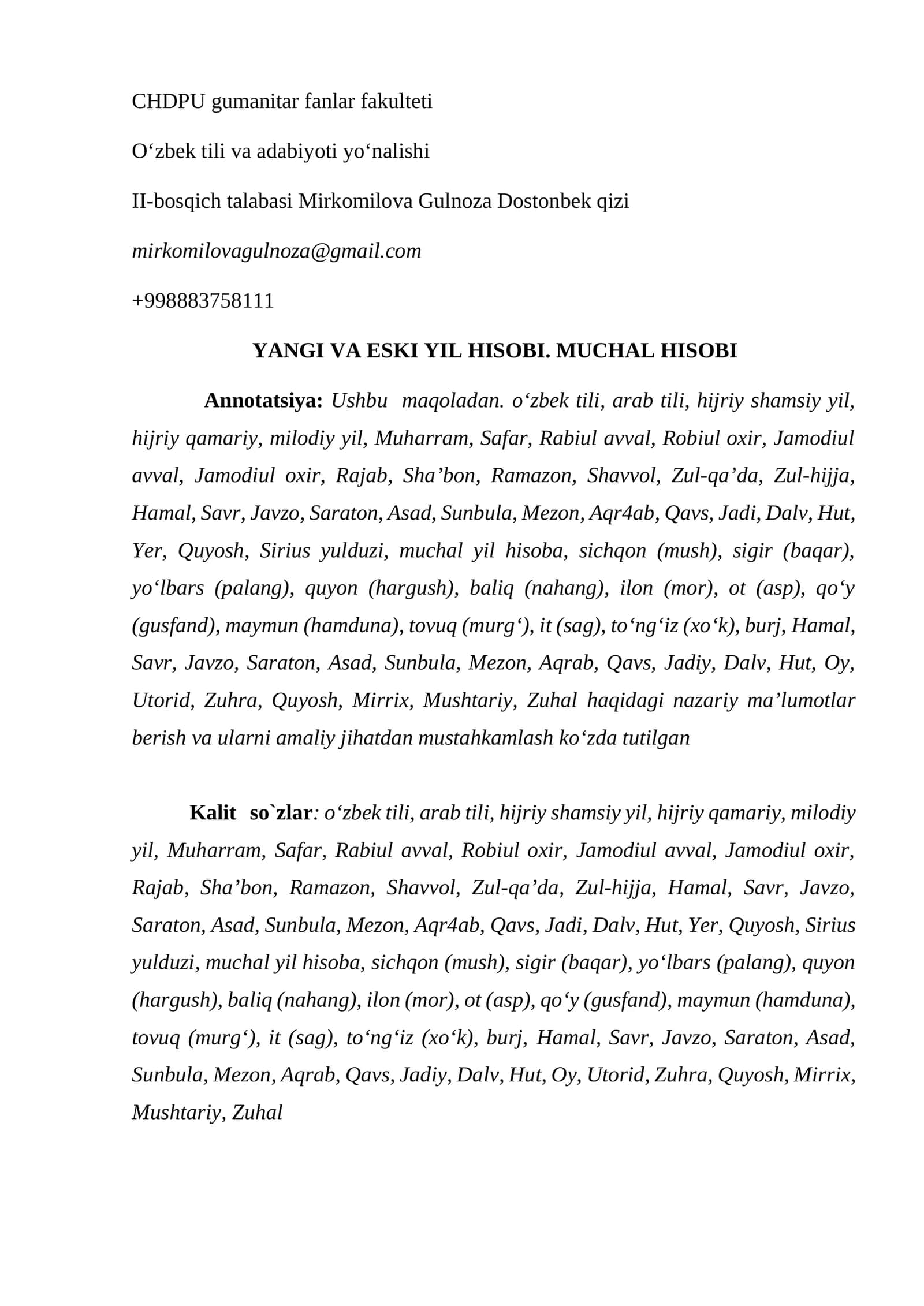YANGI VA ESKI YIL HISOBI. MUCHAL HISOBI