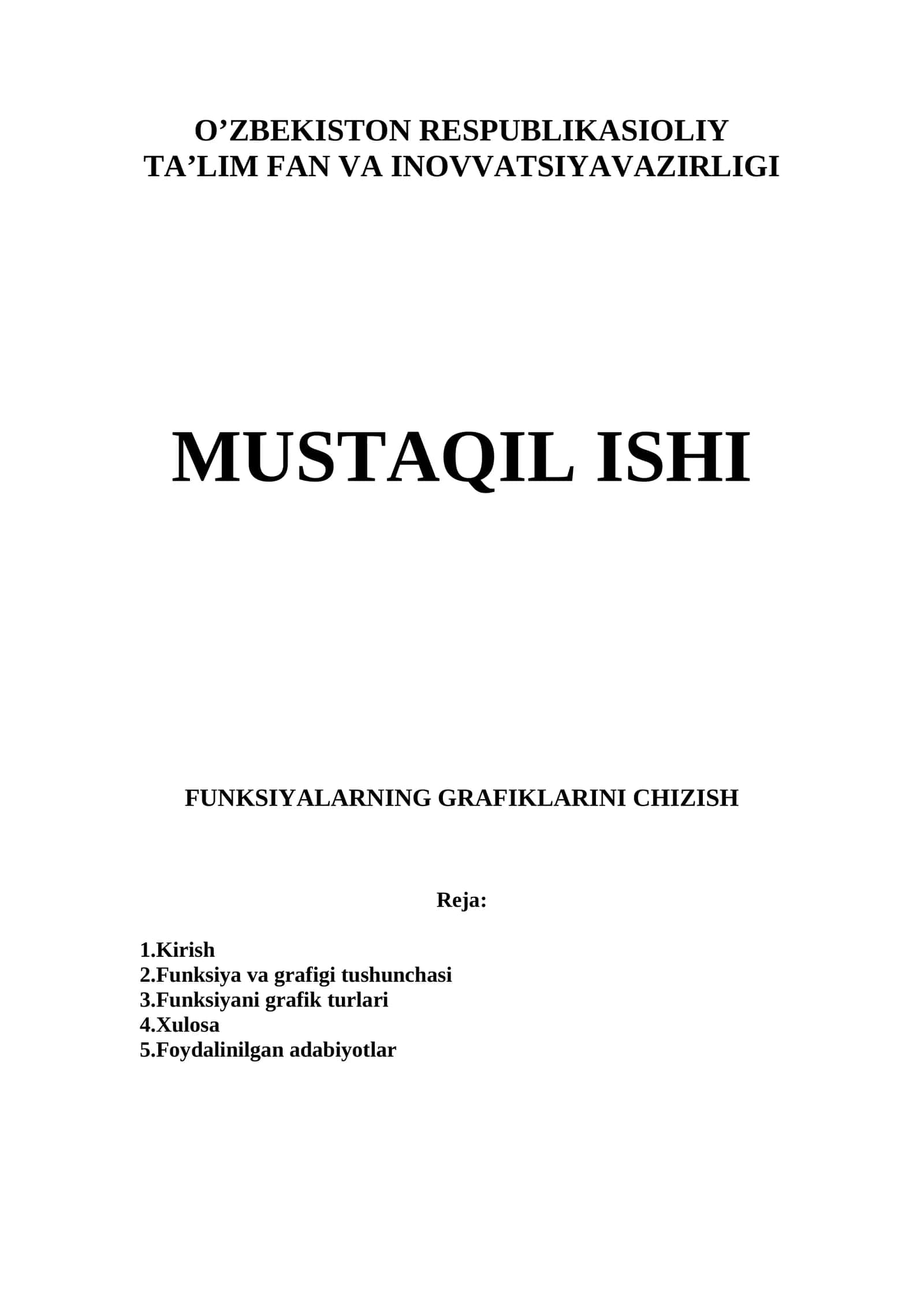FUNKSIYALARNING GRAFIKLARINI CHIZISH