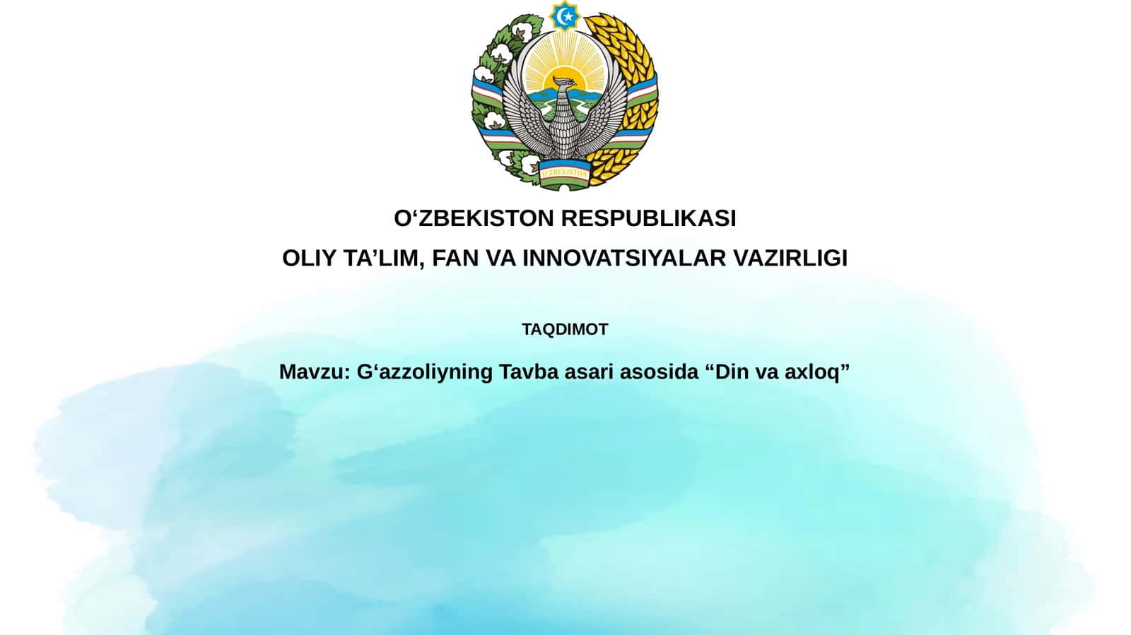 GʻazzoliyningTavba asariasosida“Dinvaaxloq”