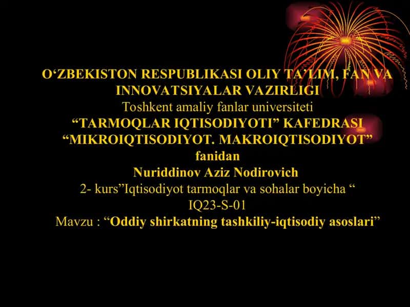 Oddiy shirkatning tashkiliy-iqtisodiy asoslari