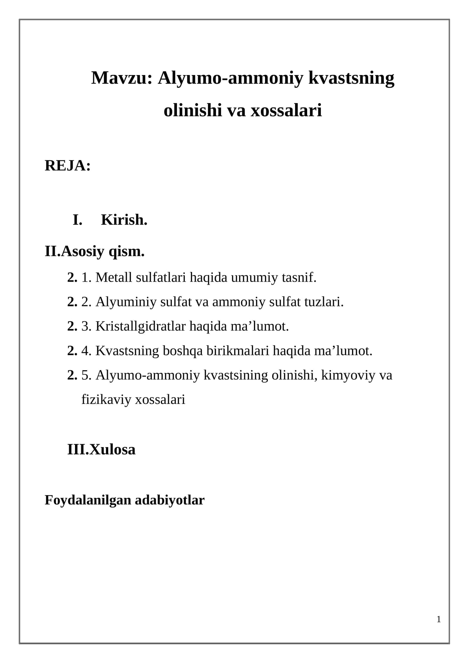 Alyumo-ammoniy kvastsning olinishi va xossalari