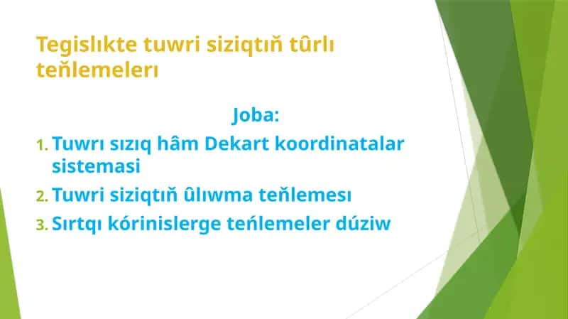Tuwrı sızıq teńlemesi