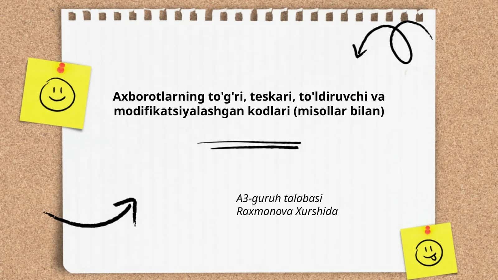Axborotlarning to'g'ri, teskari, to'ldiruvchi va modifikatsiyalashgan kodlari (misollar bilan)