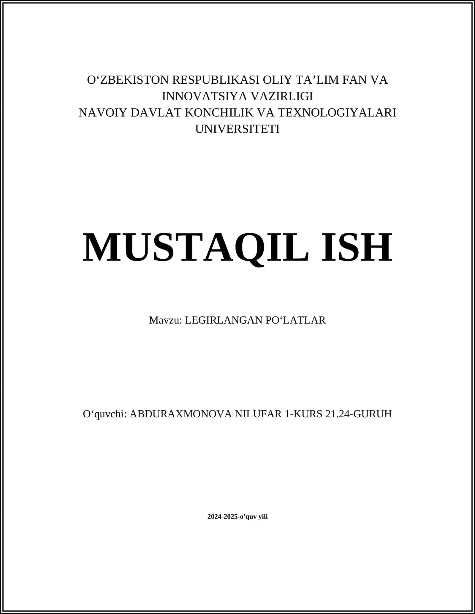 LEGIRLANGAN POʻLATLAR