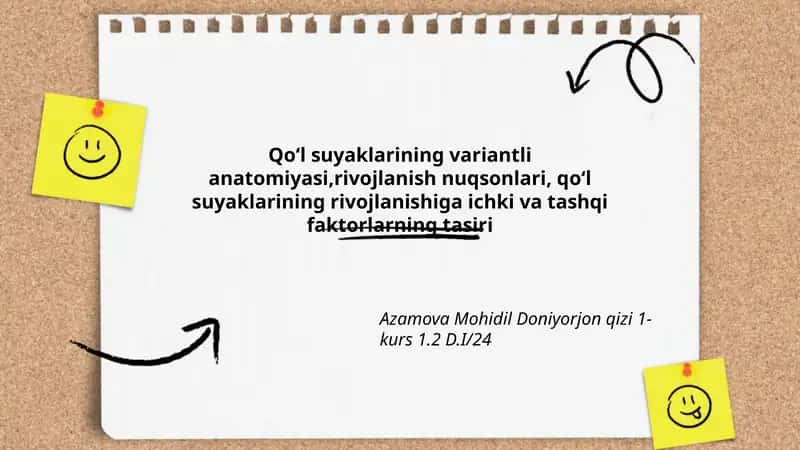 Qoʻl suyaklarining variantli anatomiyasi,rivojlanish nuqsonlari