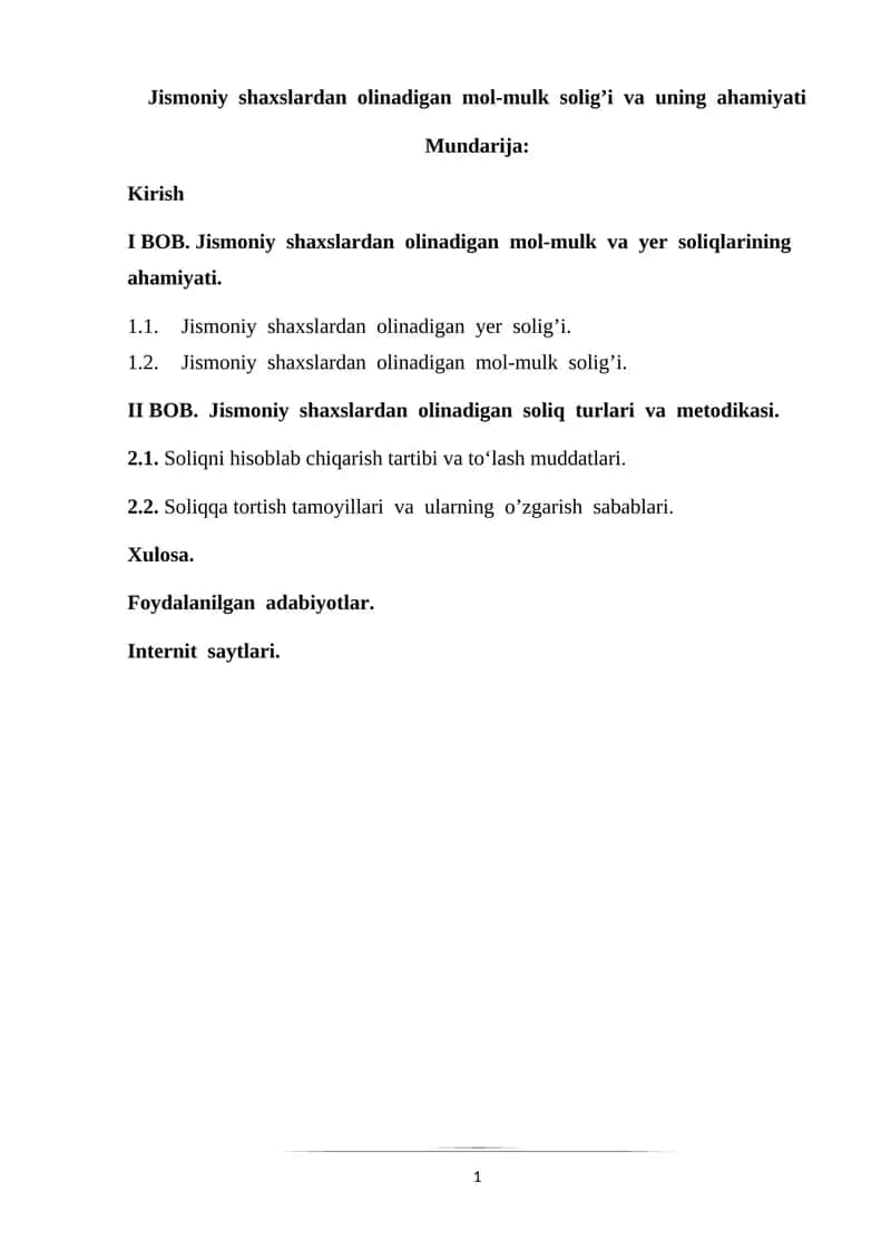 Jismoniy shaxslardan olinadigan mol-mulk solig’i va uning ahamiyati
