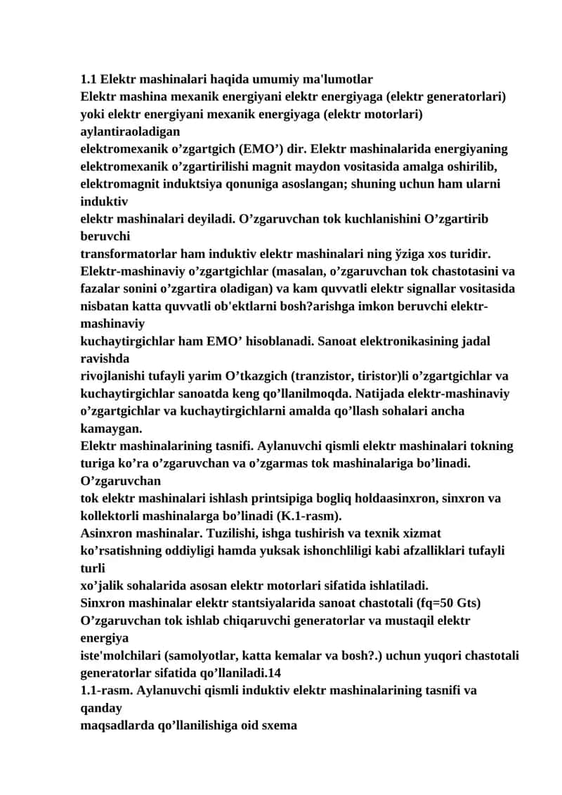 Elеktr mashinalari haqida umumiy ma'lumotlar