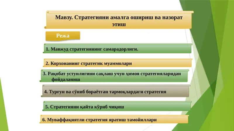 Стратегияни амалга ошириш ва назорат этиш