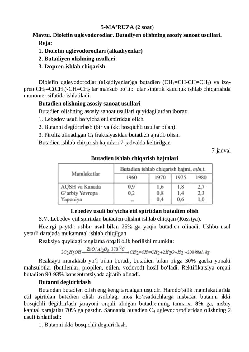 Butadiyen olish uslubi