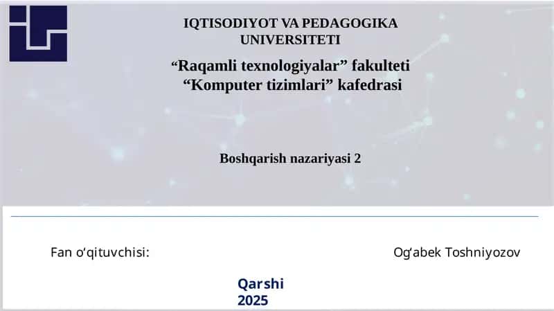 Fano‘qituvchisi:Og‘abekToshniyozov