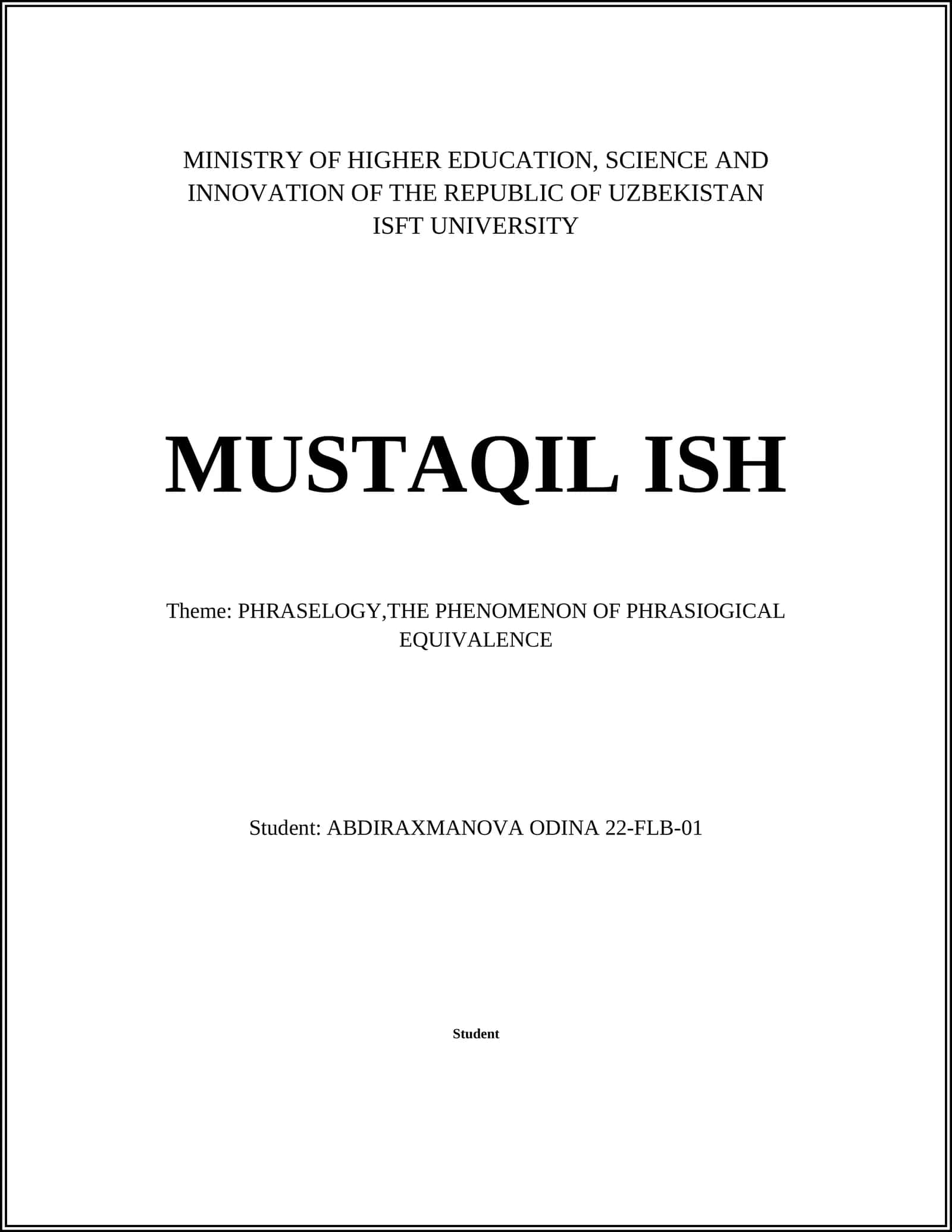 PHRASELOGY,THE PHENOMENON OF PHRASIOGICAL EQUIVALENCE
