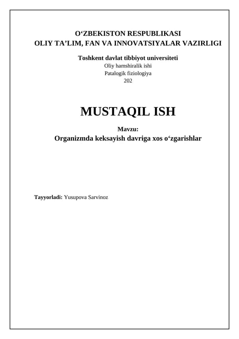 Organizmda keksayish davriga xos oʻzgarishlar
