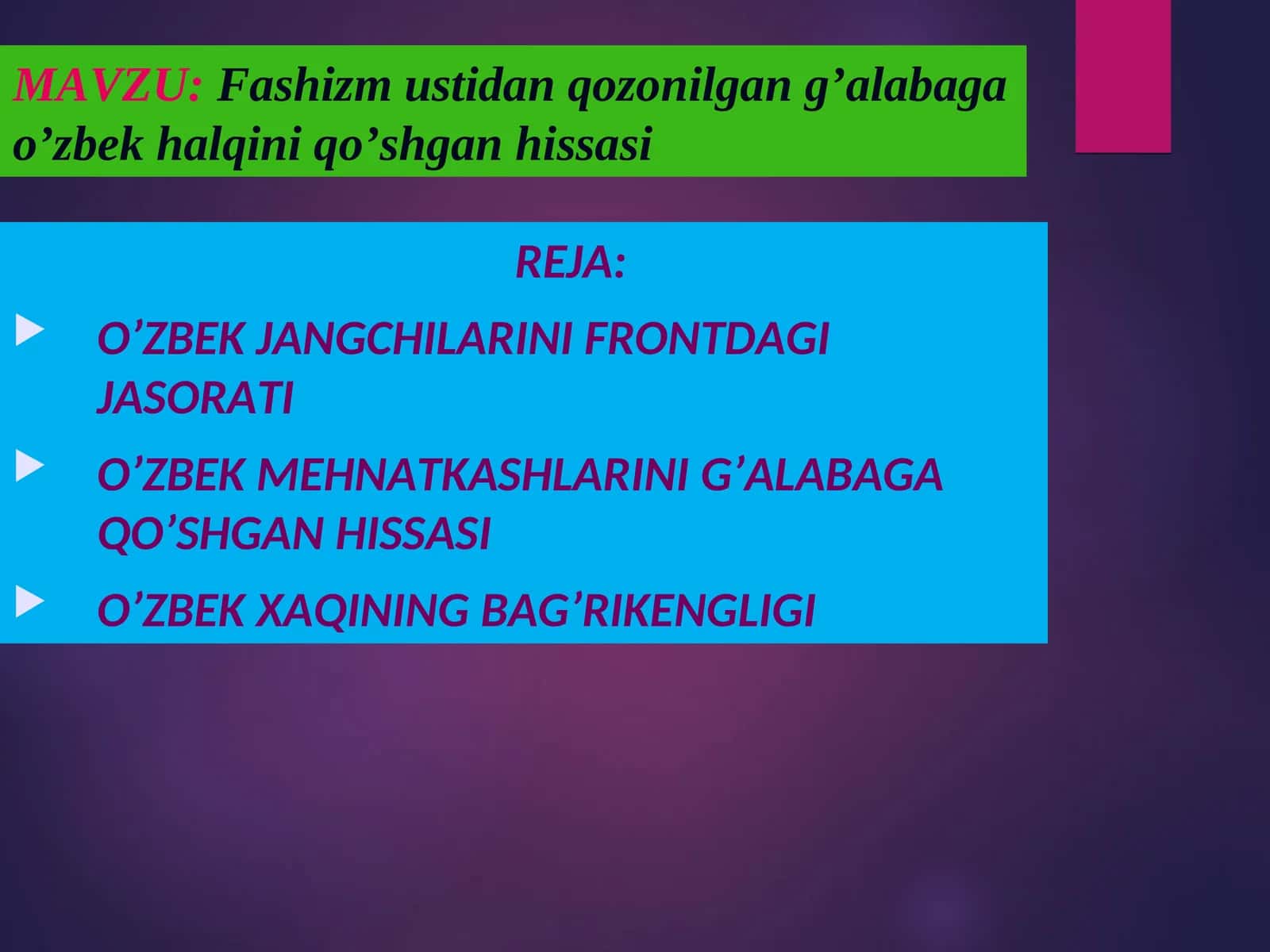O’ZBEK JANGCHILARINI FRONTDAGI JASORATI