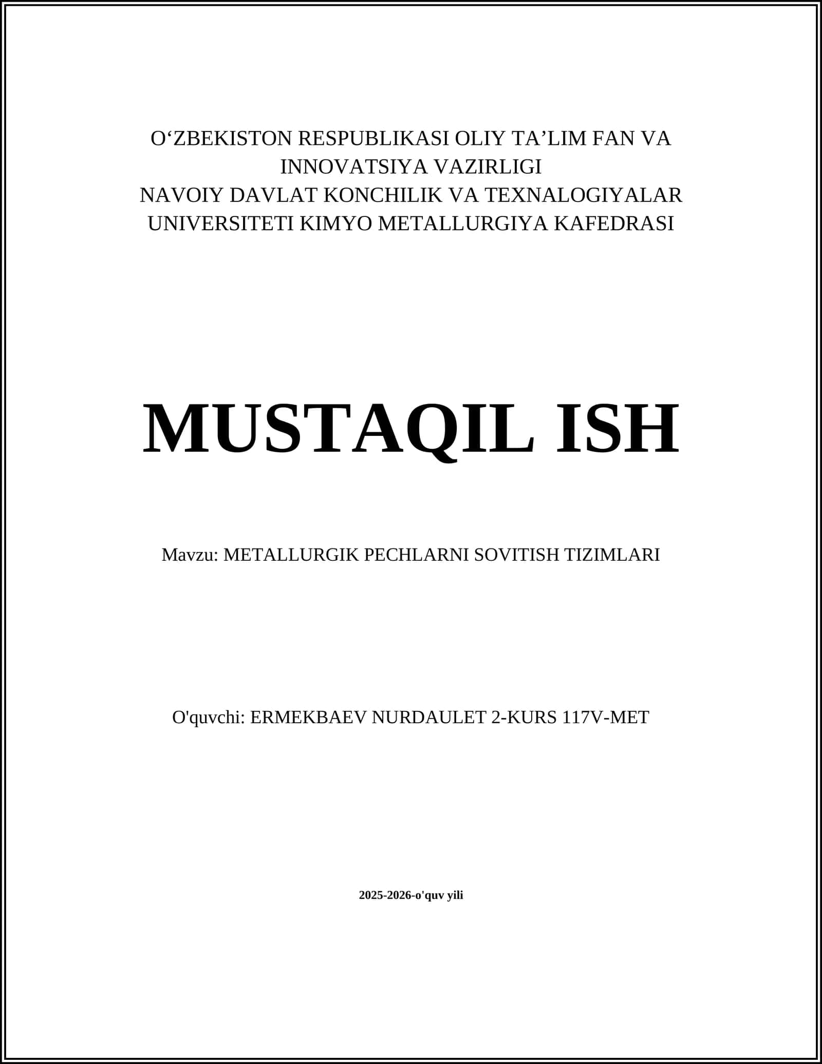 METALLURGIK PECHLARNI SOVITISH TIZIMLARI