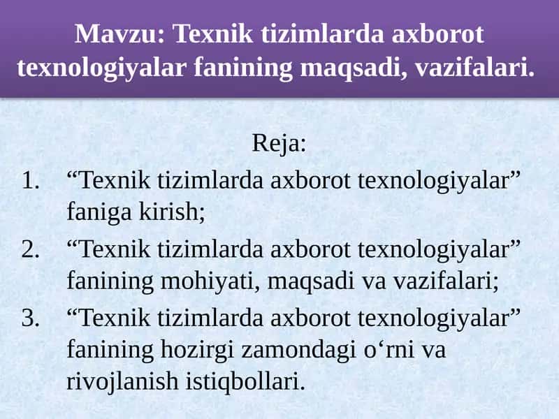 Texnik tizimlarda axborot texnologiyalar