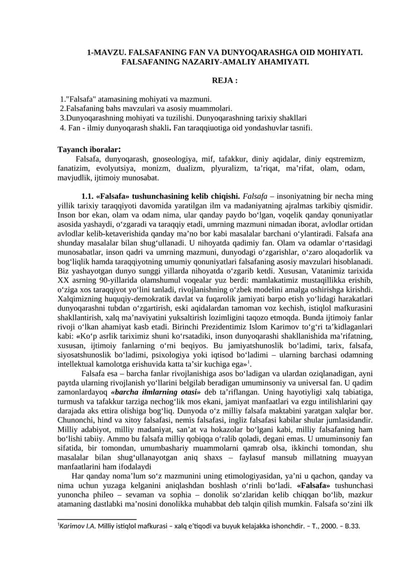 FALSAFANING FAN VA DUNYOQARASHGA OID MOHIYATI
