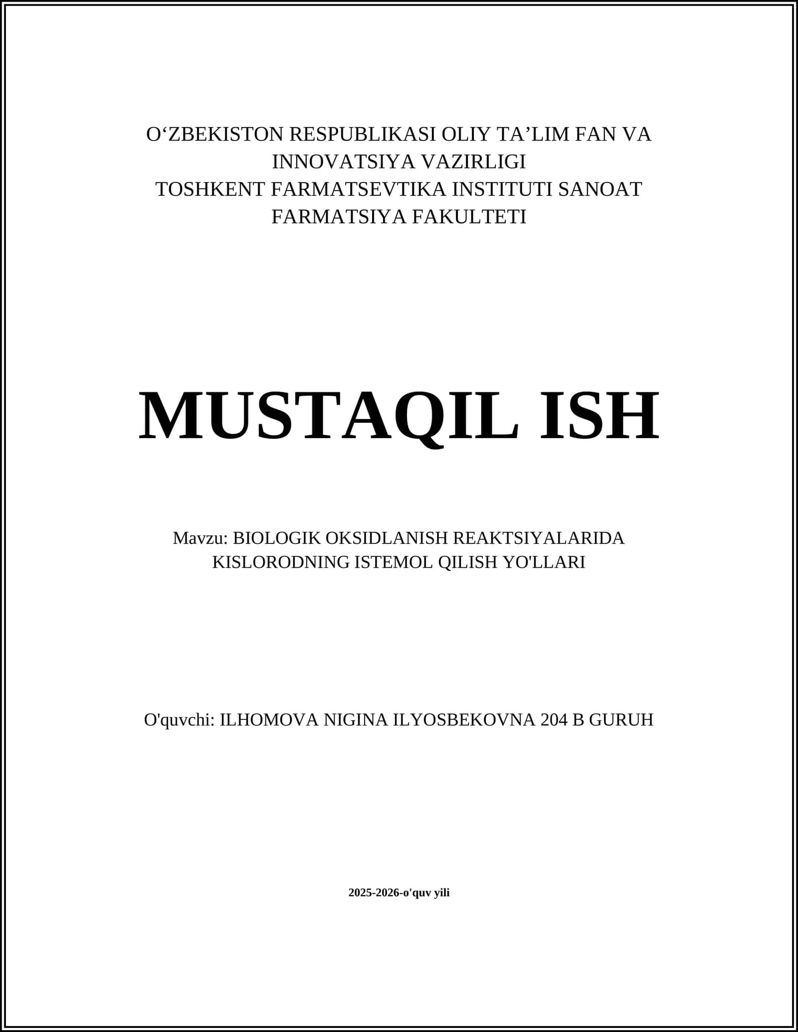 BIOLOGIK OKSIDLANISH REAKTSIYALARIDA KISLORODNING ISTEMOL QILISH YO'LLARI