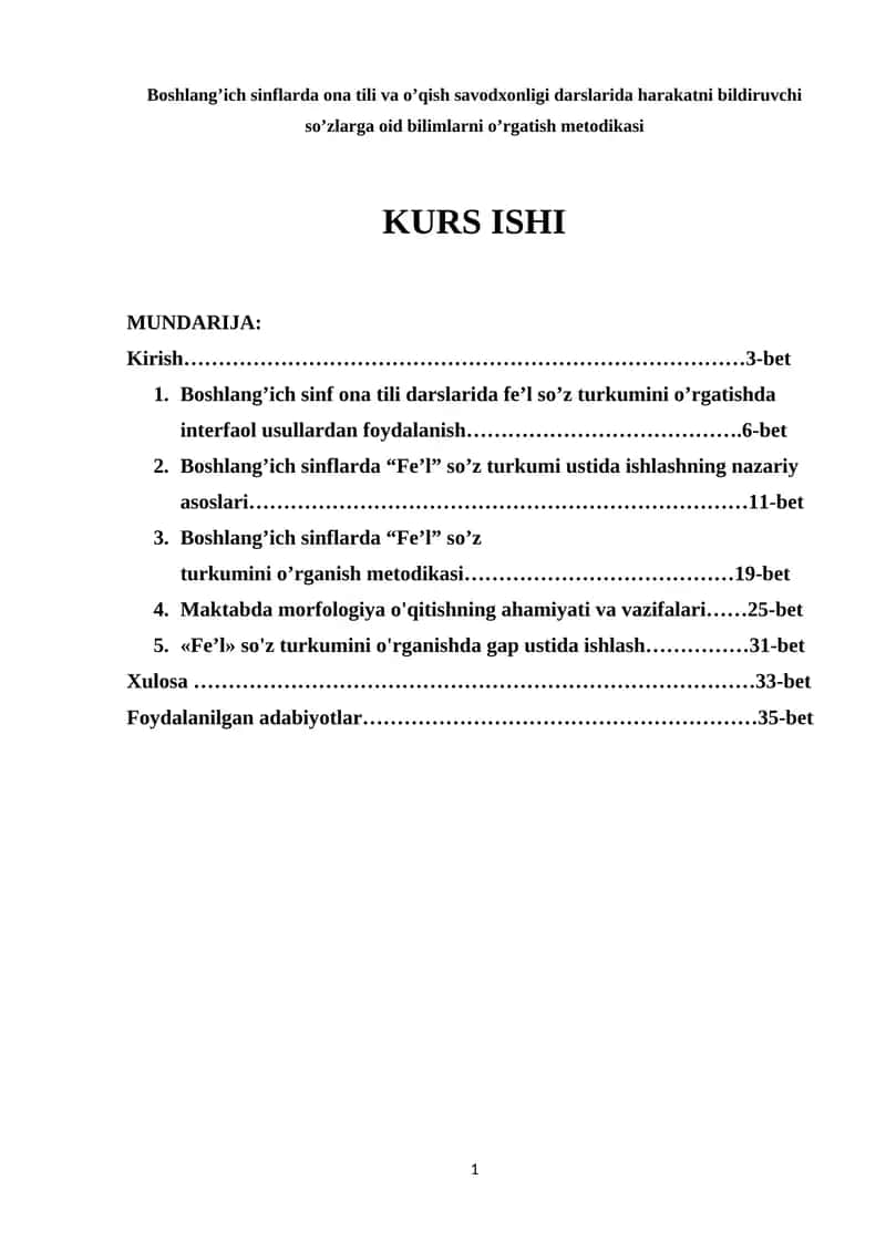 Harakatni bildiruvchi so'zlarga oid bilimlarni o'rgatish metodikasi