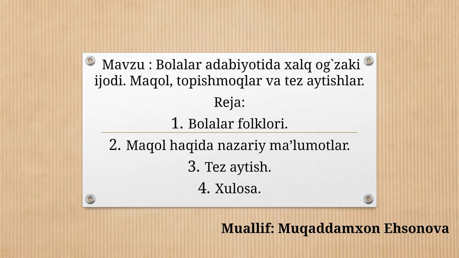 Bolalar adabiyotida xalq og'zaki ijodi. Maqol, topishmoqlar va tez aytishlar