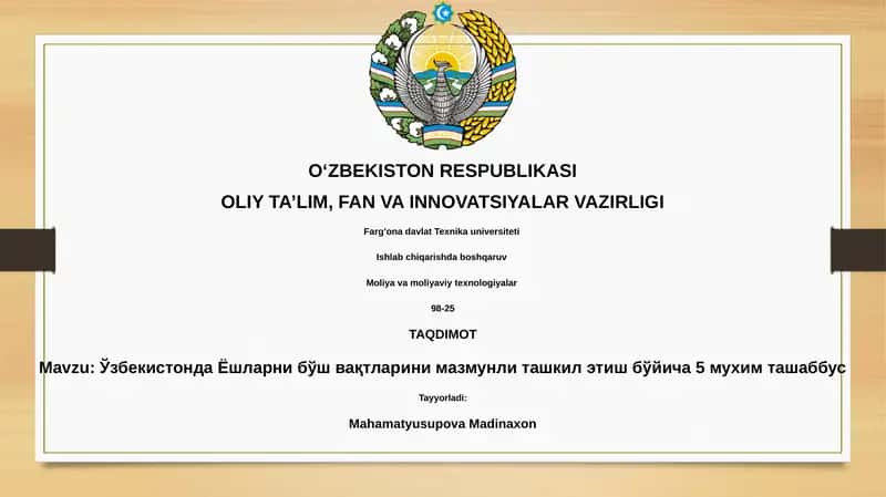 Ўзбекистонда Ёшларни бўш вақтларини мазмунли ташкил этиш бўйича 5 мухим ташаббус