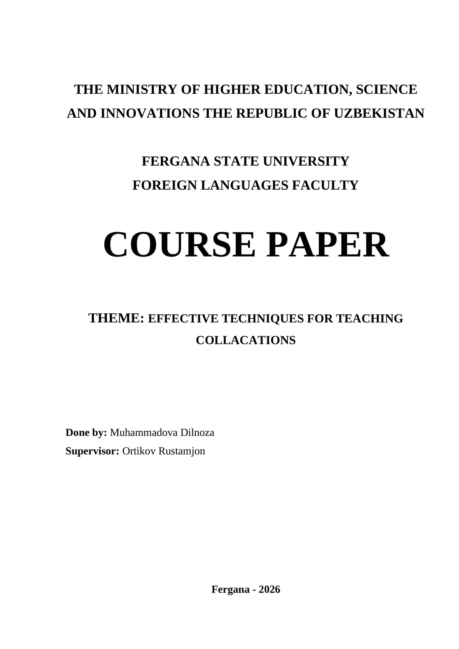 COURSE PAPER ON EFFECTIVE TECHNIQUES FOR TEACHING COLLACATIONS
