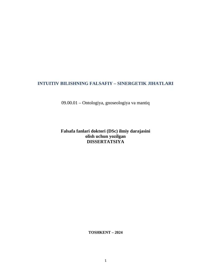 Intuitiv bilishning falsafiy – sinergetik jihatlari
