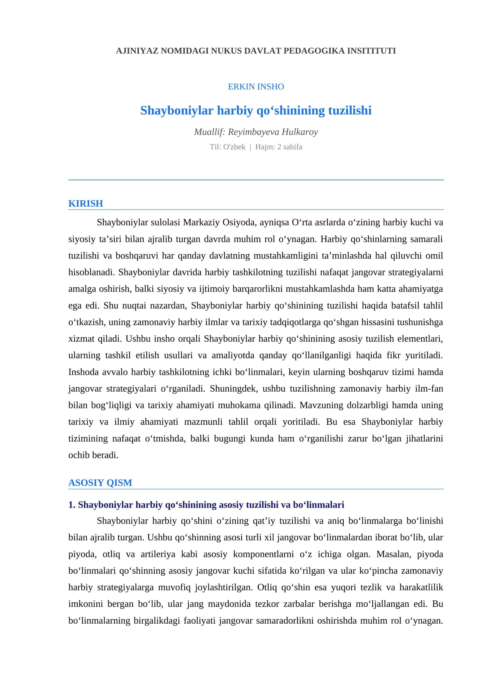 Shayboniylar harbiy qoʻshinining tuzilishi