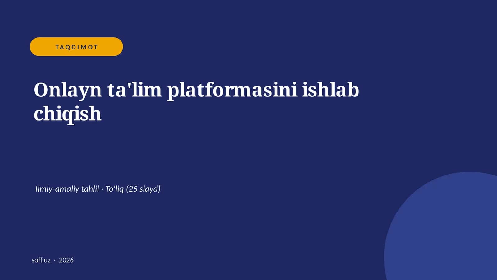 Onlayn ta'lim platformasini ishlab chiqish