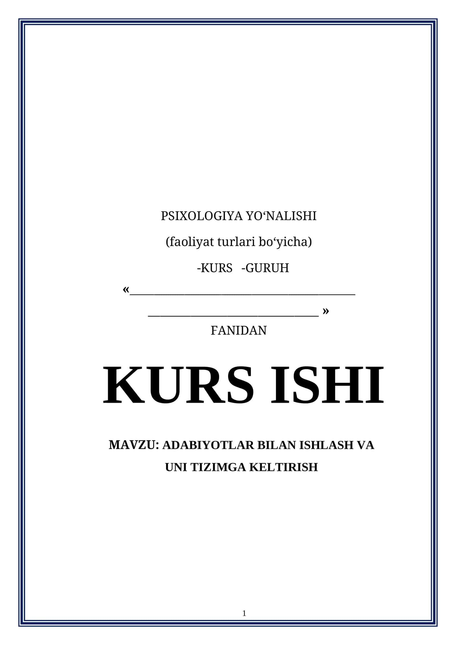 PSIXOLOGIYA YO‘NALISHI