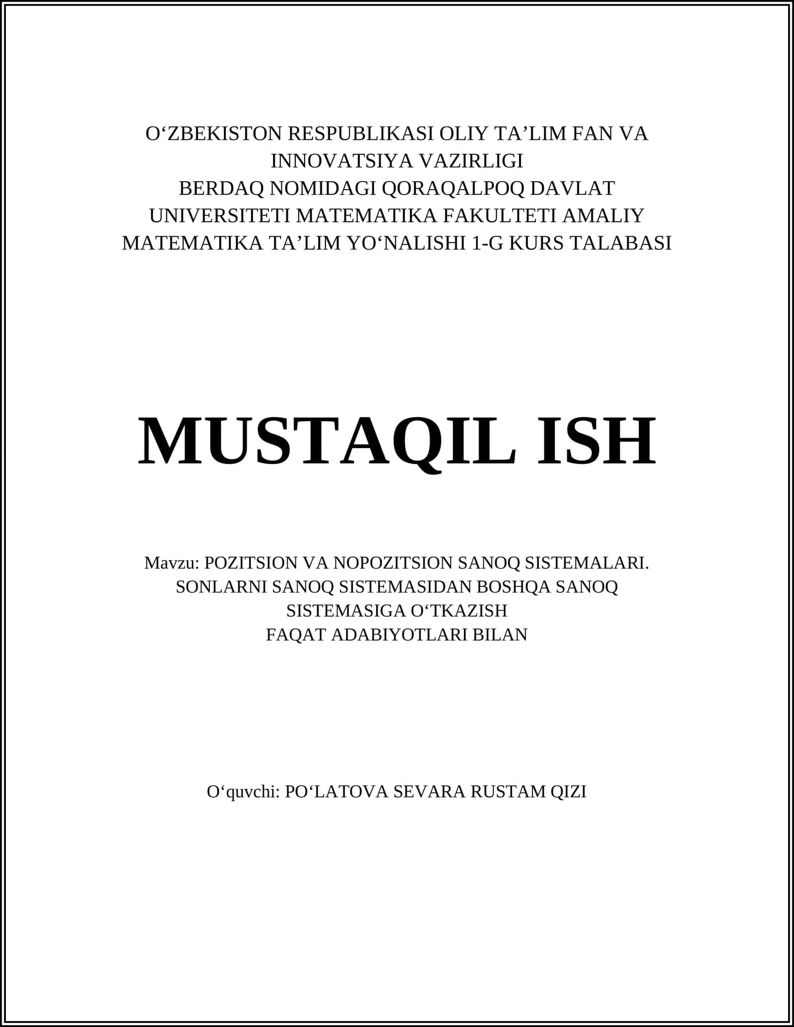 POZITSION VA NOPOZITSION SANOQ SISTEMALARI