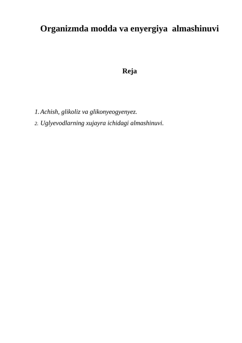 Uglevodlarning xujayra ichidagi almashinuvi