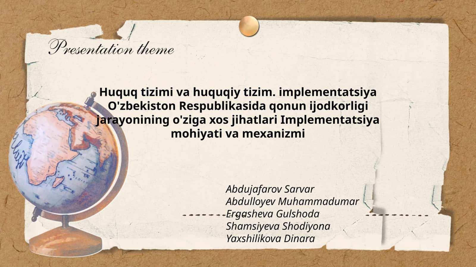 Huquq tizimi va huquqiy tizim. implementatsiya