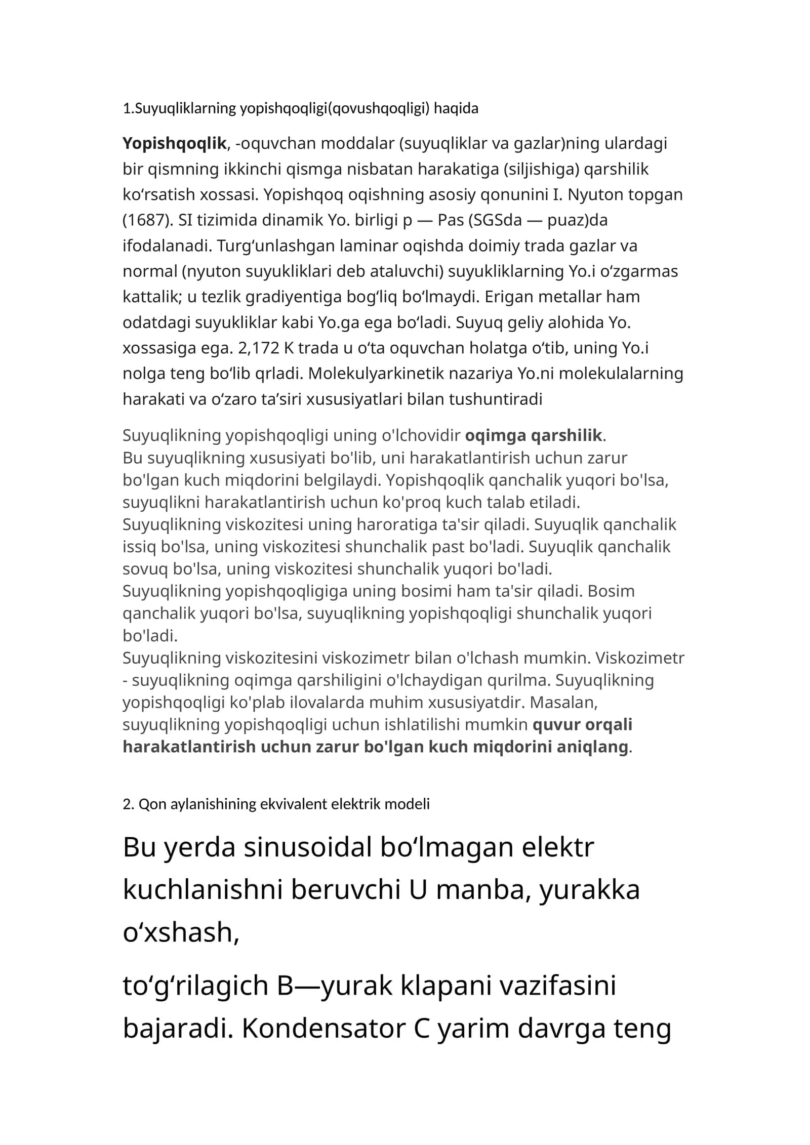 Suyuqliklarning yopishqoqligi(qovushqoqligi) haqida