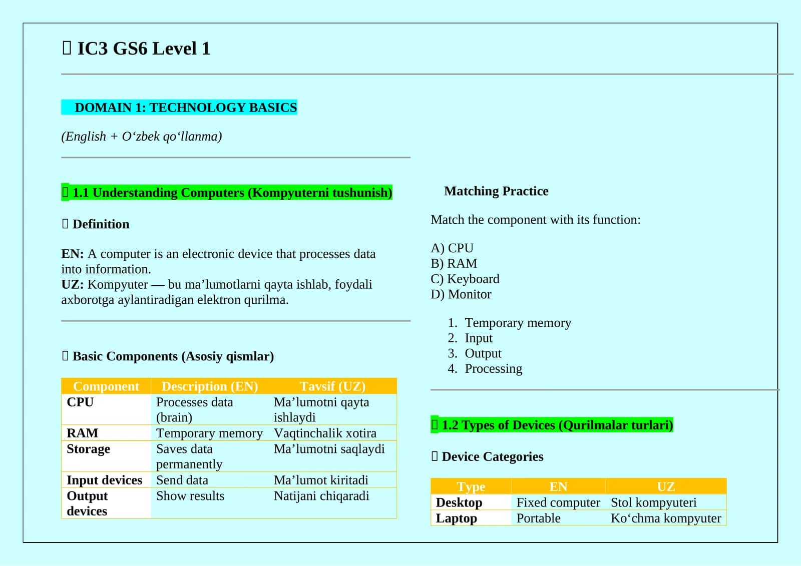 IC3 GS6 Level 1 D1
