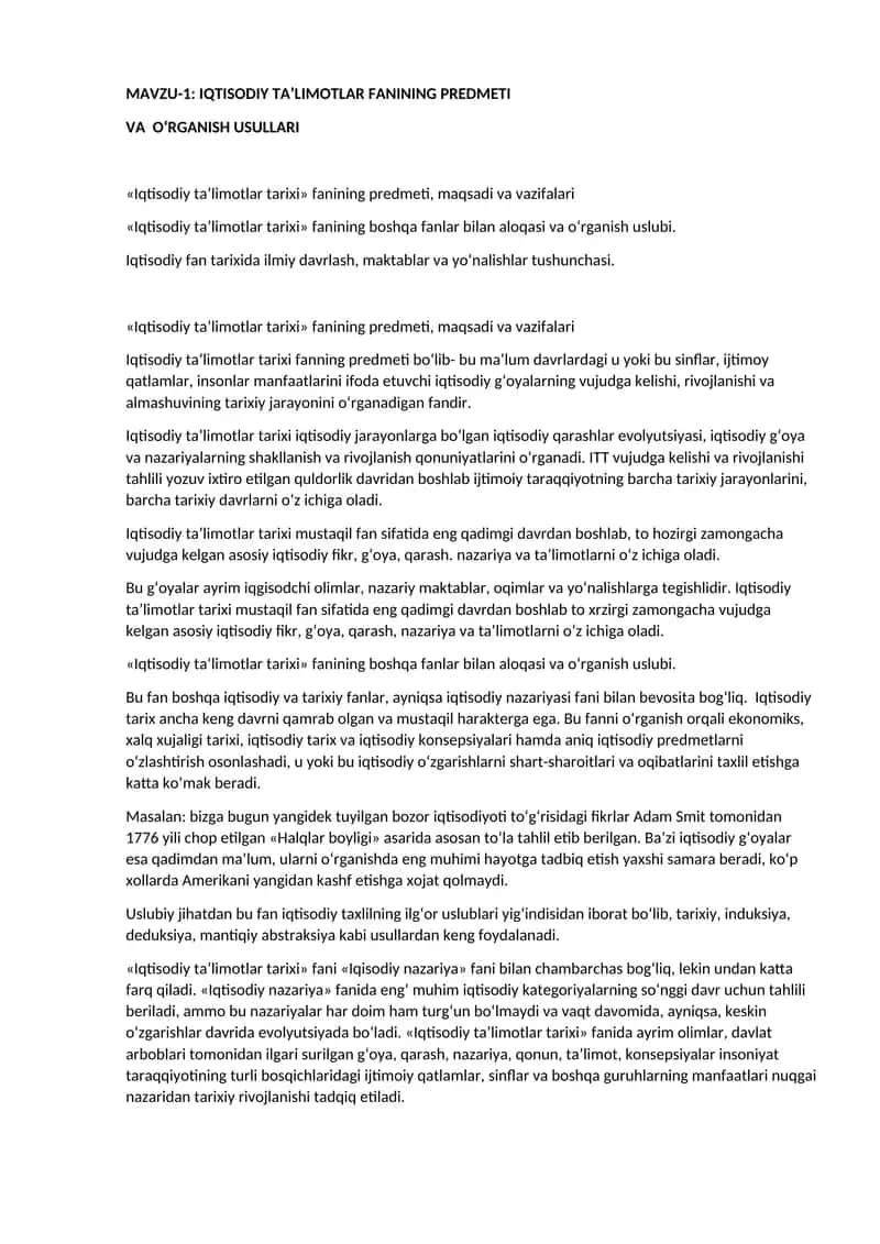 Iqtisodiy ta’limotlar tarixi