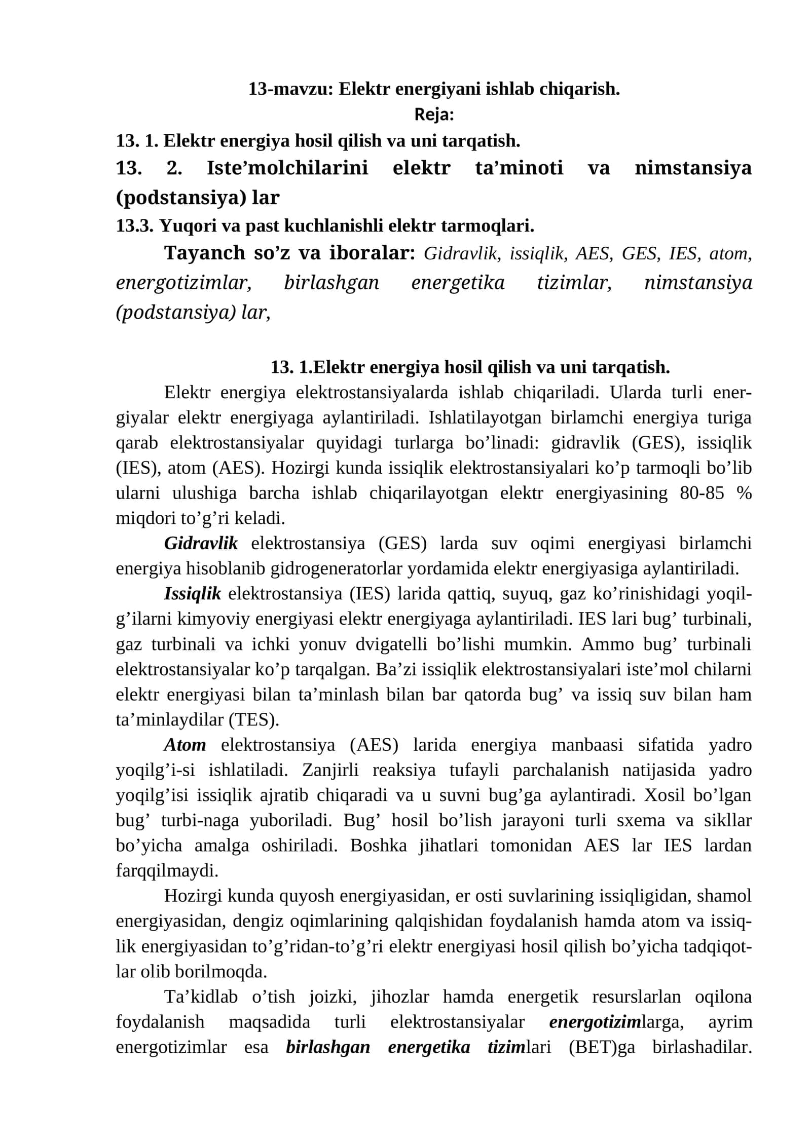Elektr energiyani ishlab chiqarish