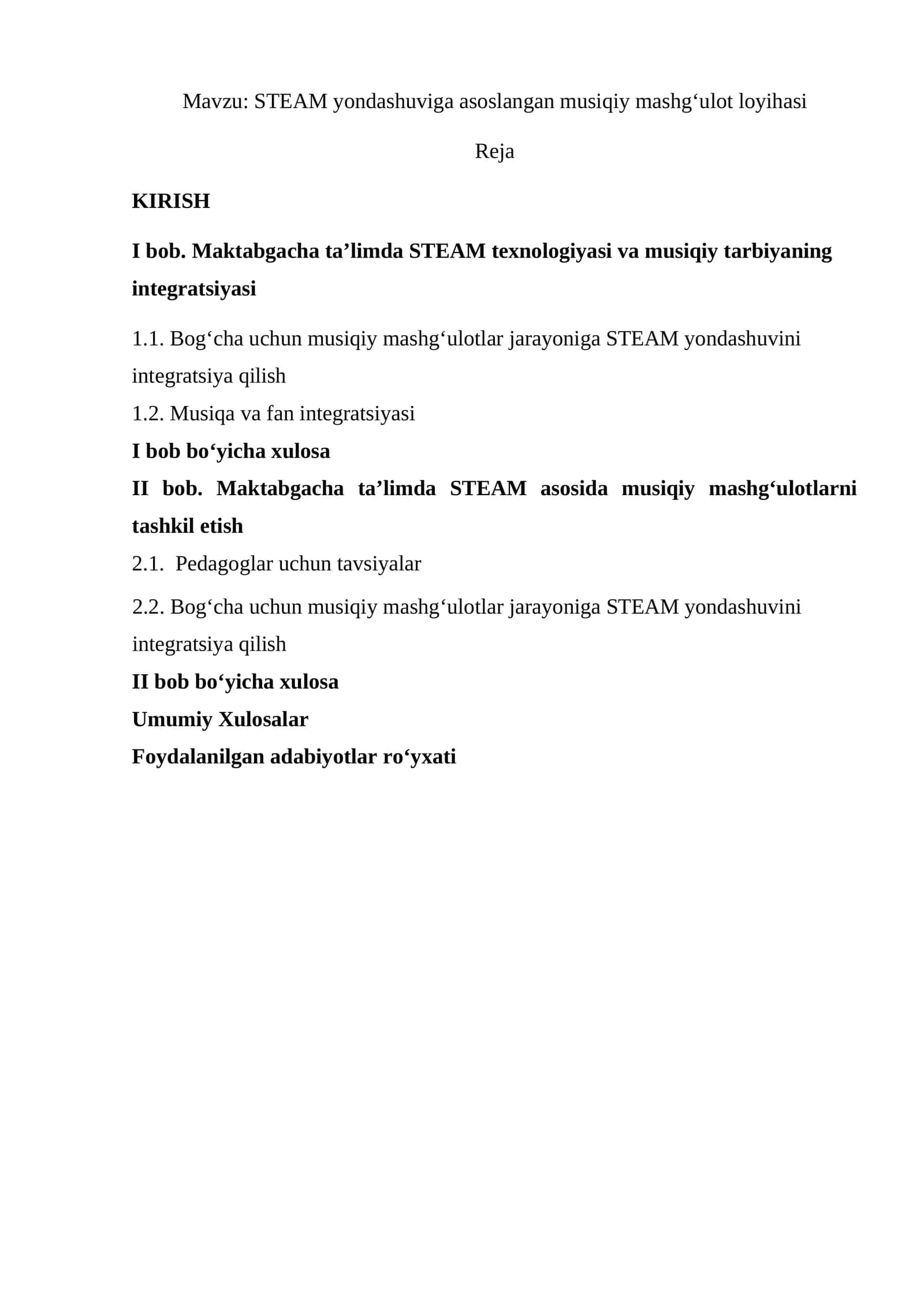 STEAM yondashuviga asoslangan musiqiy mashg‘ulot loyihasi